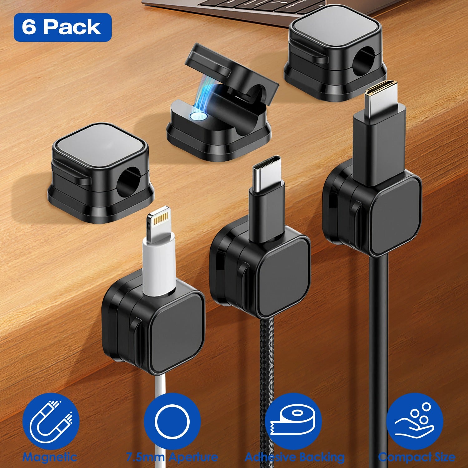 6-Pack Magnetic Car Cable Clips